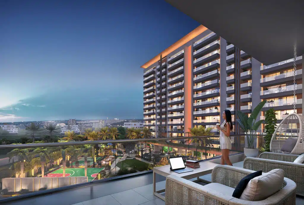 Gulnaar Zenium luxury balcony, illuminated apartments