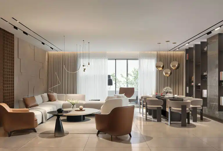 Gulnaar Zenium 4+1 BHK living room interior visualization open dining area