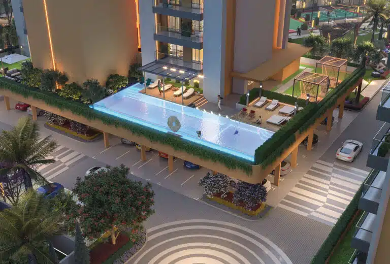 Gulnaar Zenium rooftop infinity pool and residents lounge with glass balcony